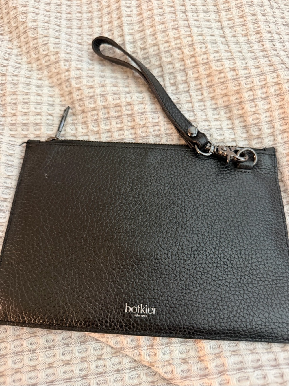 Botkier Black Pebbled Leather Wristlet Clutch with Silver Hardware - Picture 2 of 2
